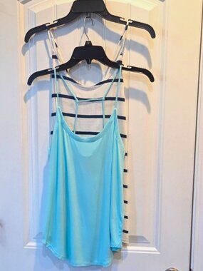Chaser Women's M Seafoam Blue and White & Blue Striped Tank Set of Two
